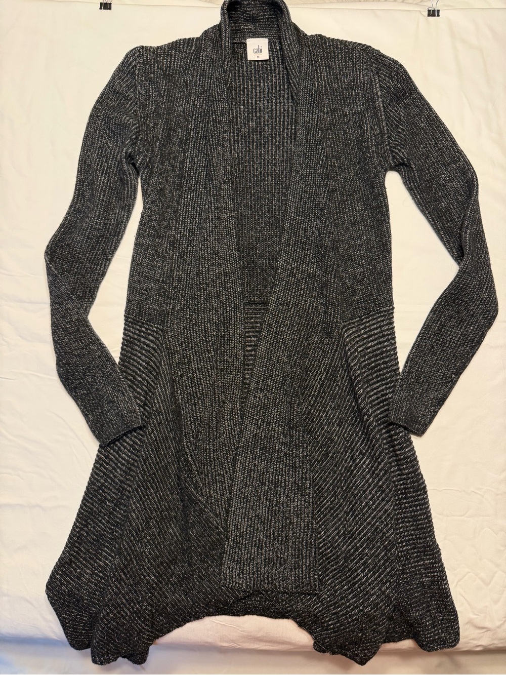 CAbi Charcoal Open-Front Ribbed Long Cardigan medium